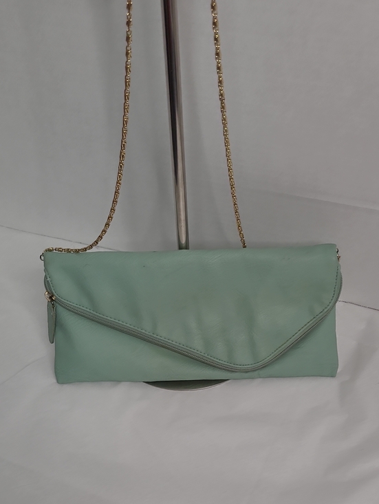 Handbags - Mint Green Envelope Clutch with Gold Chain Strap